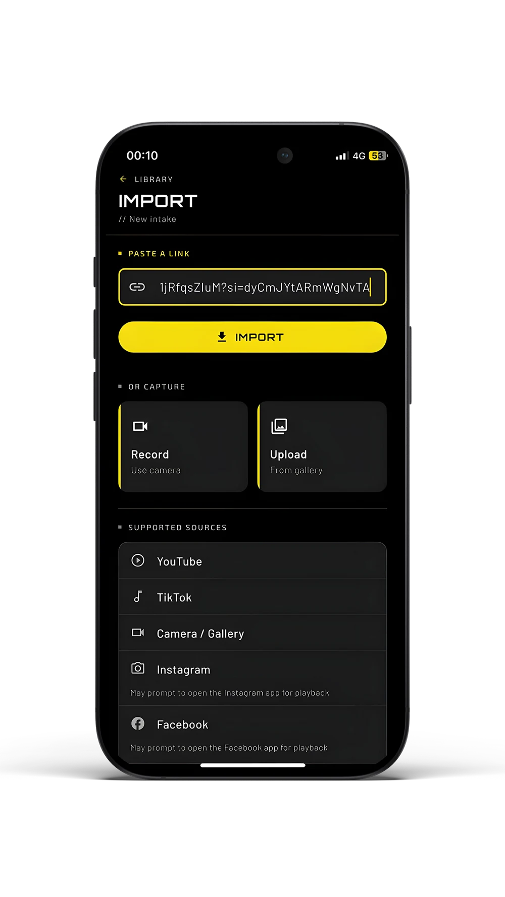 Import screen