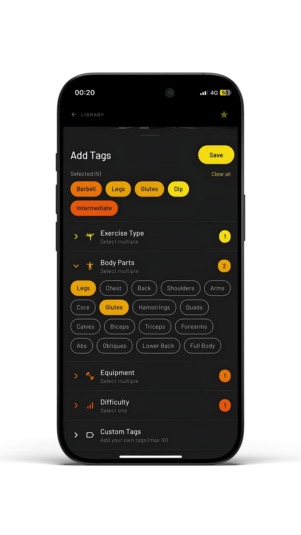Tags screen
